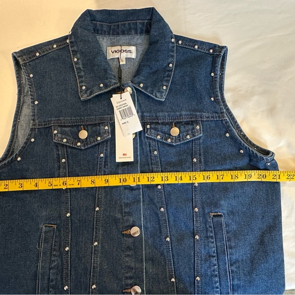 Holiday Chic Studded Denim Vest Dark Wash Layering Essential NWT S-XL - Picture 14 of 15